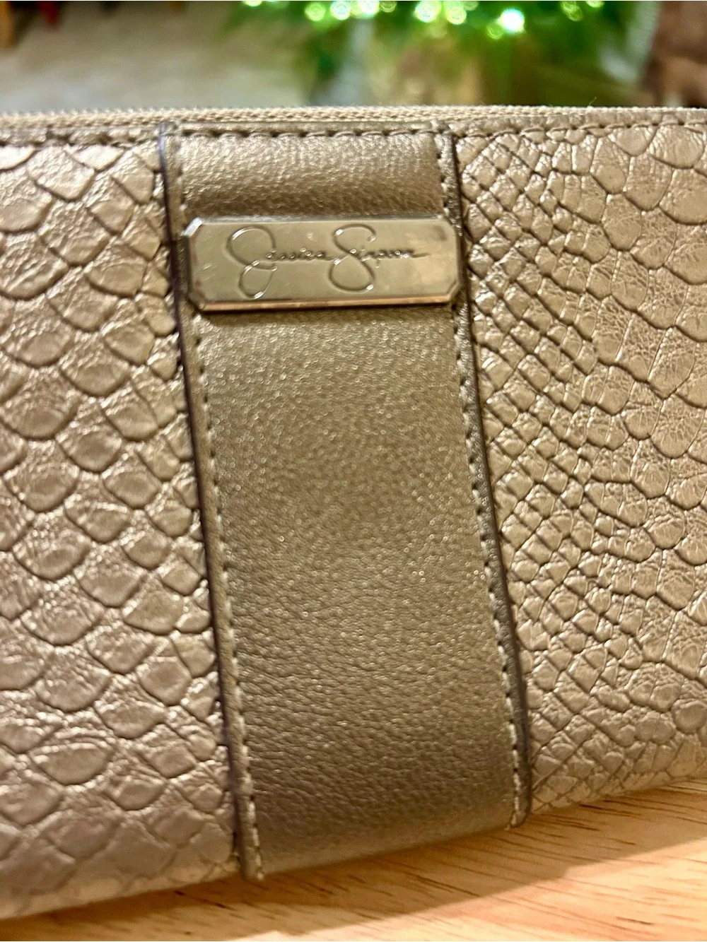 Jessica Simpson Metallic Gold Faux-Snakeskin Wristlet Wallet